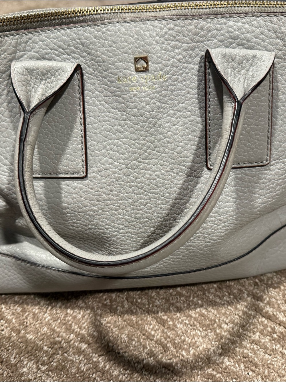 kate spade Pebbled Leather Satchel in Light Gray with Gold Hardware